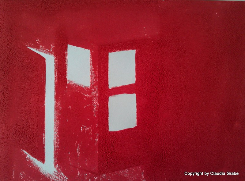 Gebäude — Monotypie in Rot